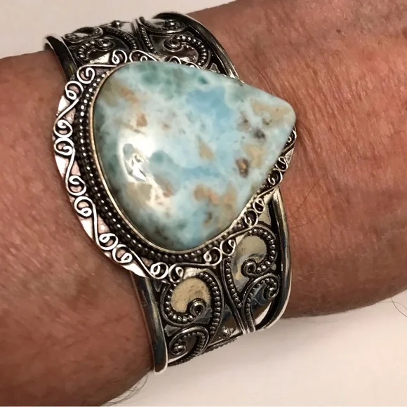Larimar 925 Sterling Silver Cuff Bracelet